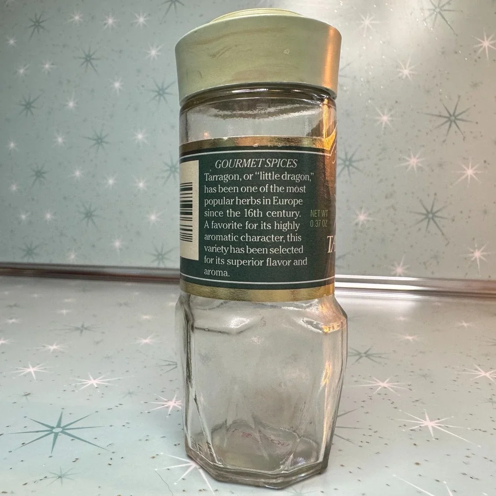 Vintage McCormick Tarragon Leaves Jar Green and Lid Label Glass Spice Bottle